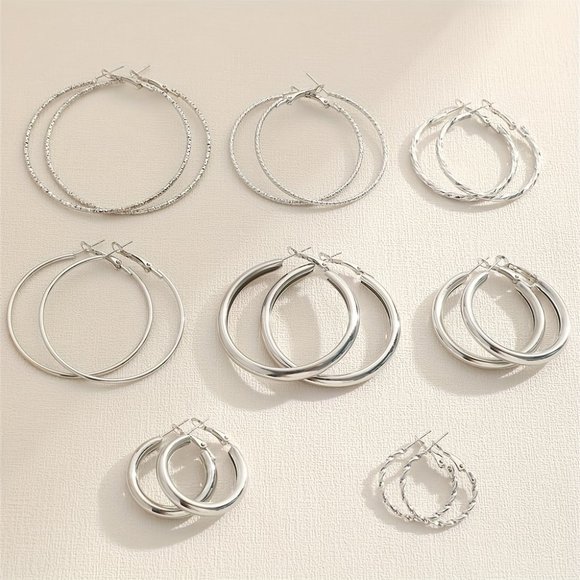 Elegant 18K Hoop Earrings: 8-Pair Set for Daily Delight - Picture 3 of 10